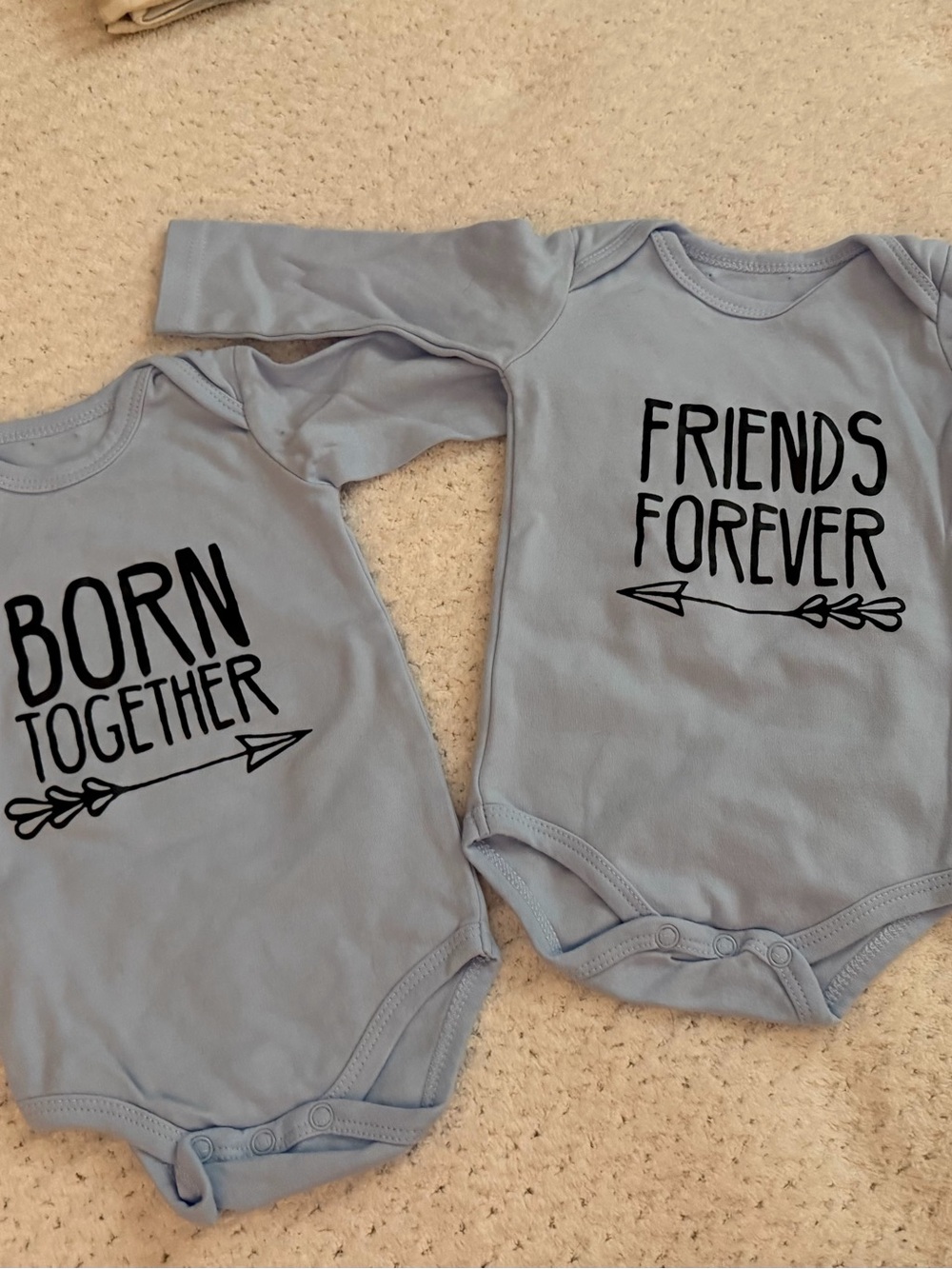 Twin Light Blue 'Born Together' & 'Friends Forever' Long-Sleeve Bodysuits 3-6 mo